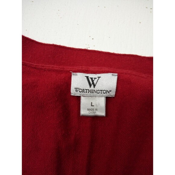 Worthington Woman Sweater Red Open Button Up Cardigan Knit Large - Picture 4 of 5